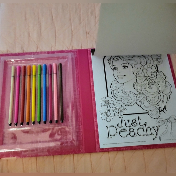NIB Barbie Hard Cover Coloring Book Set 10 Washable Markers Whimsical Creativity - Picture 7 of 9